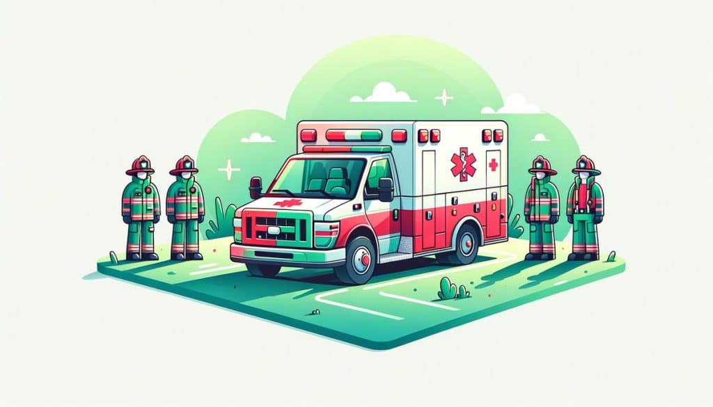 VSAV pompier rouge et blanc en intervention, équipé pour secours d'urgence, transportant pompiers et victime, matériel médical à bord.