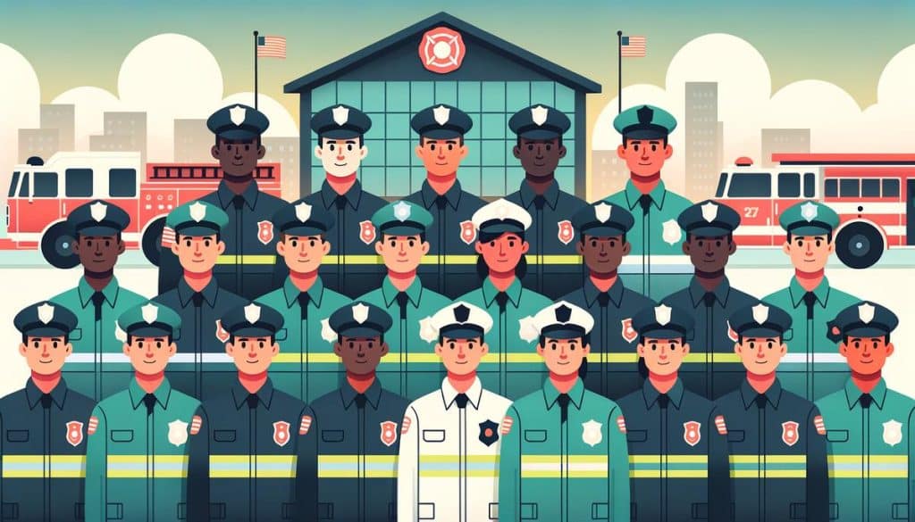 Un pompier en uniforme arbore des galons distinctifs sur son épaule, symbolisant son grade et ses responsabilités hiérarchiques.