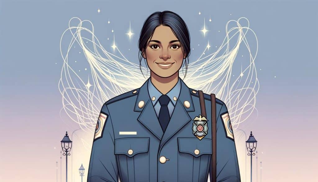 Un pompier ajuste une fourragère rouge sur l'épaule gauche de son uniforme, symbole de distinction et de tradition militaire.