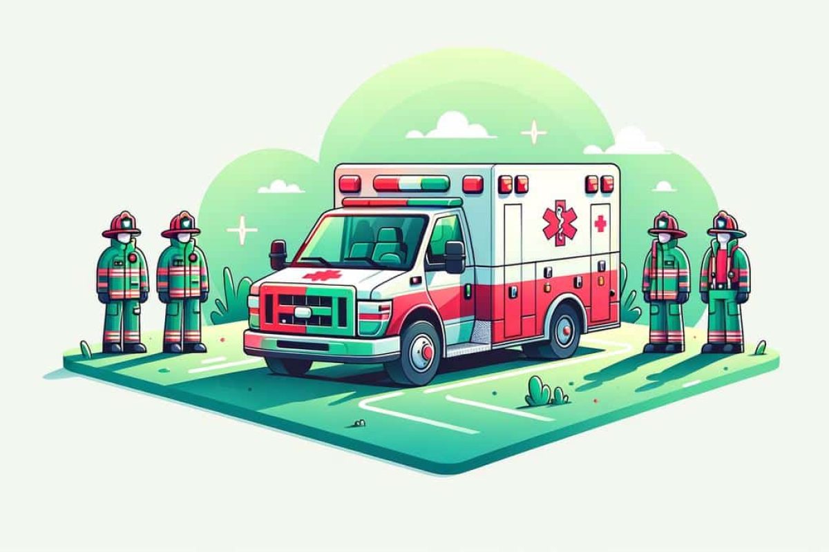 VSAV pompier rouge et blanc en intervention, équipé pour secours d'urgence, transportant pompiers et victime, matériel médical à bord.