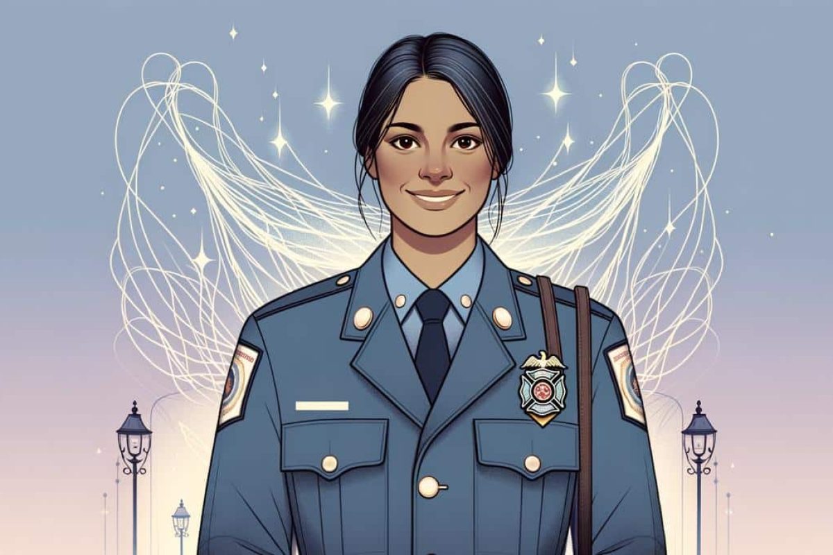 Un pompier ajuste une fourragère rouge sur l'épaule gauche de son uniforme, symbole de distinction et de tradition militaire.